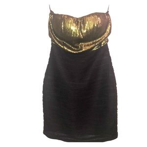 Sequin Strapless Black and Gold Dress